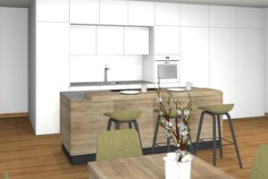 3D Visualisierung_Küche mit Kochinsel und Bar
